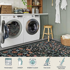 Lahome Floral Kitchen Runner, 2x6 Black Washable Runner Rug Non Slip, Soft Low Pile Stain Resistant Bathroom Laundry Floor Carpet, Boho Thin Long Carpet for Entryway