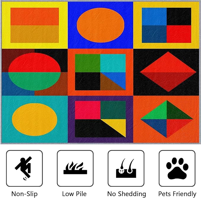 4x6 Rug Washable - Geometric Rug for Bedroom, Colorful Abstract Modern Funky Non Slip Low Pile Area Rugs for Living Room Laundry, Geometric Carpet Room Decor & Gifts