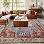 Washable Area Rugs 3x5, Low Pile Vintage Carpet, Non-Slip Distressed Rug for Bedroomn Living Room, Dining Room, Non-Slip, Low Pile, Rust Brown
