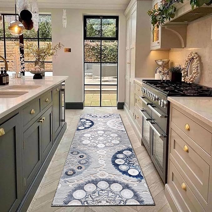 CAMILSON Runner Outdoor Rugs Oriental Retro Traditional Floral Medallion Area Rug 2x10 Non-Shedding Stain Resistant Indoor Carpet for Bathroom Hallway Kitchen Office (2 x 10 / Blue)