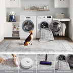 jinchan Fiora Hallway Runner Rug 3x8 Machine Washable Runner Rug Grey Vintage Floral Design Non-Slip Low Pile Ultra-Thin for Kitchen Laundry Room Bedroom Farmhouse (3‘x8', Grey)