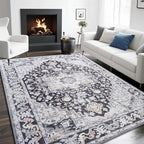 8x10 Large Area Rugs for Living Room, Washable Vintage Rugs-Low Pile Carpet, Non-Slip Soft Distressed Printed Patterns Rugs for Bedroom, Dining Room, Black
