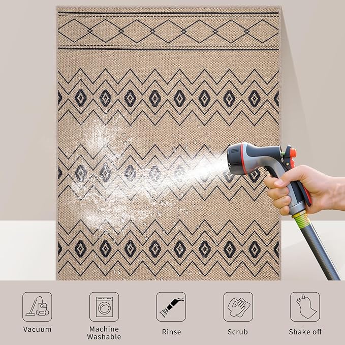 Tangsoo Easy Jute 2x3 Outdoor Rug,Non Slip Small Machine Washable Rug for Entryway,Ultra Thin Mat Boho Non Shedding Indoor Capet for Kitchen Bedroom Front Door Entrance
