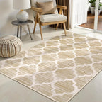 Lahome Moroccan Washable Rugs 3x5 - Non-Slip Entryway Rug Boho Soft Bedroom Rugs Aesthetic Throw Office Taupe Print Distressed Indoor Floor Carpet for Bathroom Laundry Room Dining Room