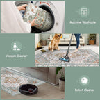 Moynesa Ultra-Thin Washable Area Rug - 3x5 Entryway Rug Washable Bedroom Rug Non Slip Front Door Mat, Vintage Medallion Printed Indoor Carpet for Living Laundry Bathroom Vanity Foyer, Beige/Gold