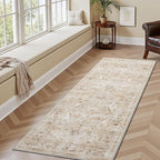 AMOAMI-2X6 Runner Rug-Washable Runners for Hallways-Soft Non Slip Bedside Rugs for Bedroom-Vintage Long Rug for Hallways Entryway Laundry Room Stair Kitchen Bathroom Beige