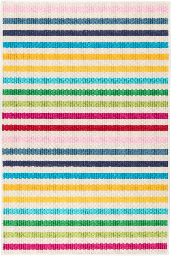 Dash and Albert Rainbow Machine Washable Area Rug - 2.5' x 8' Runner Multicolor Stripe Washable Accent Rug - Durable, High Traffic Kitchen, Mudroom, Hallways