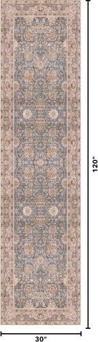 Kuden 2'6"x10 Runner Rug, Machine Washable Area Rug with Non-Slip Backing, Vintage Style, Soft, Easy Clean, Low Pile Rug for Hallway, Entryway, Kitchen, Bedroom