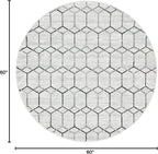 Rugs.com Lattice Trellis Collection Rug – 5 Ft Round White Low-Pile Rug Perfect for Kitchens, Dining Rooms