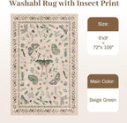 6x9 Rugs for Living Room with Insect Print - Bug Rug Non-Silp Stain Resistant Soft Carpet for Bedroom, Low Pile Ultra-Thin Machine Washable Carpet for Dining Room, Kids Nursery, Office (6'x9' Beige)