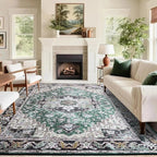 Large Area Rugs 6x9 , Washable Vintage Rugs -Low Pile, Soft Plush Rugs for Bedroom, Kitchen, Dining Room, Stain Resistance, Non Shedding & Kid & Pet Friendly, Green
