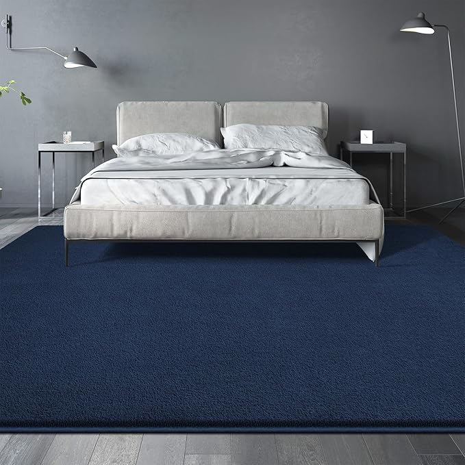 Large Area Rugs for Living Room Bedroom, 4x6 Feet Navy Blue Rug, Minimalist Modern Shag Rug, Soft Thick Memory Foam Indoor Carpet, Non-Slip Washable Rug for Boys Girls Dorm Nursery Room Home Decor