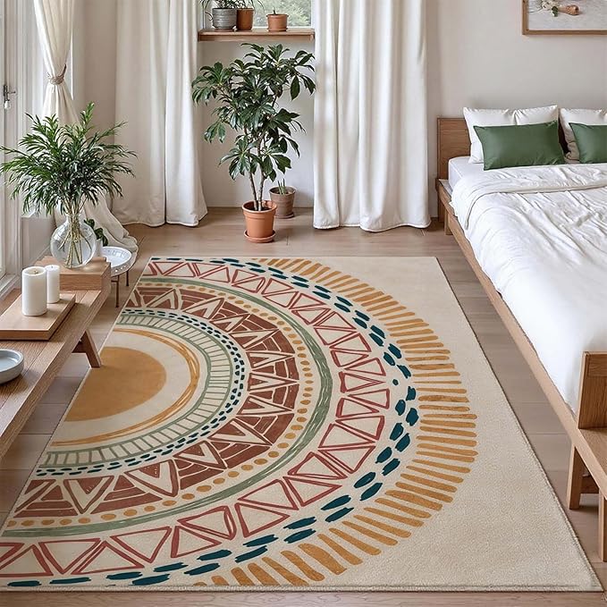 Colorful Geometric Sun Rug, Sun Pattern Rug, Geometric Area Rugs, Colorful Abstract Rugs, Washable Boho Carpet for Living Room, Bedroom, Dining Room, Office (10' x 14'(Rectangular))