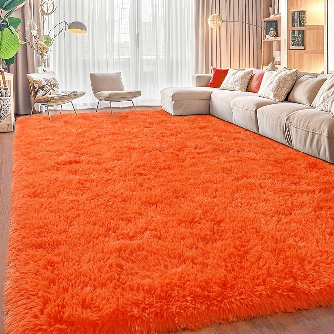 Area Rugs for Living Room, Soft Shaggy Carpets for Living Room, Fuzzy Rugs for Kids' Room, Perfect Decor for Modern Home Orange 4x6 Feet