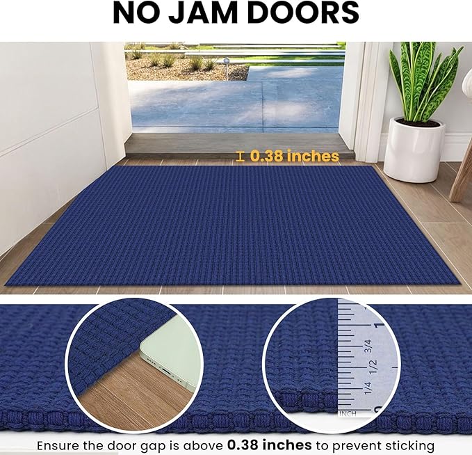 IOHOUZE Washable Runner Rug 2x5 Non Slip Runners for Hallways Entryway Runner Indoor, Kitchen Throw Rug Woven Cotton Floor Carpet for Hall Entrance Bedroom, Royal Blue/Navy