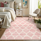 Lahome Nursery Rug 5x7 Area Rugs for Living Room,Washable Pink Rugs for Bedroom Girls,Soft Low-Pile Indoor Floor Boho Carpet for Kids Playroom Dorm
