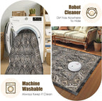 Washable Area Rug 9' x 12' Vintage Traditional Persian Mat - Foldable Distressed Non-Slip Machine Washable Carpet for Living Room Bedroom Kitchen Home Decor - Ebony and Taupe