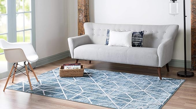 Rugs.com Lattice Trellis Collection Rug – 9' x 12' Blue Low-Pile Rug Perfect for Living Rooms, Large Dining Rooms, Open Floorplans