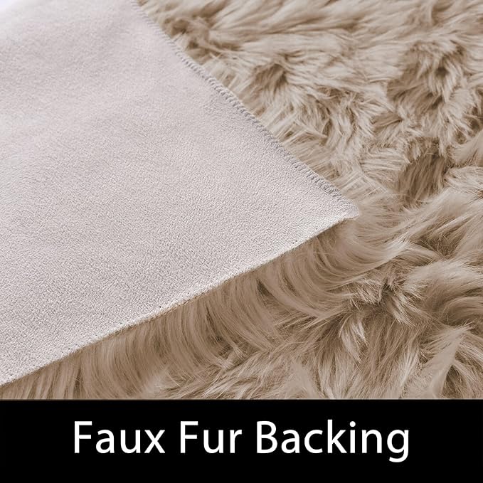 Latepis Light Brown Beige Round Area Rugs 5ft Faux Fur Fuzzy Rugs for Bedroom Washable Shag Rug for Living Room Floor Plush Rug Room Décor