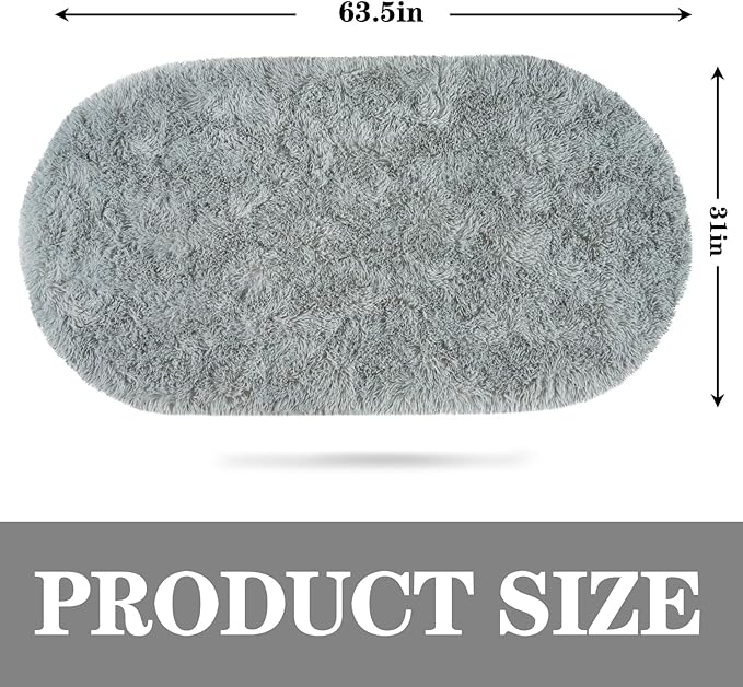 Soft Fluffy Area Rug for Bedroom, Grey Fuzzy Shaggy Oval Throw Rugs for Bedside, Non-Slip Cozy Plush Shag Carpet for Kids Room Nursery Dorm Living Room, 2.6 x 5.3 Feet