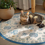 jinchan Elora 4ft Floral Round Rug for Entryway Washable Kitchen Rug Vintage Romance Design Non Slip Indoor Doormat Lightweight Low-Profile Throw Carpet for Living Room Dining Room Bedroom, Blue/Beige