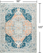 YJ.GWL Area Rugs for Living Room 8x10 Machine Washable Rugs, Non Slip Floral Vintage Rug Indoor Carpet, Stain Resistant Large Rug for Bedroom Dining Room, Dark Blue