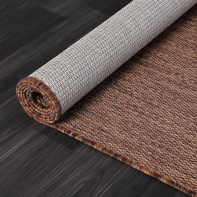Beverly Rug Indoor Outdoor Rug 9x12, Washable Outside Carpet for Patio, Deck, Porch, Solid Modern Area Rug, Water Resistant, Gold Brown