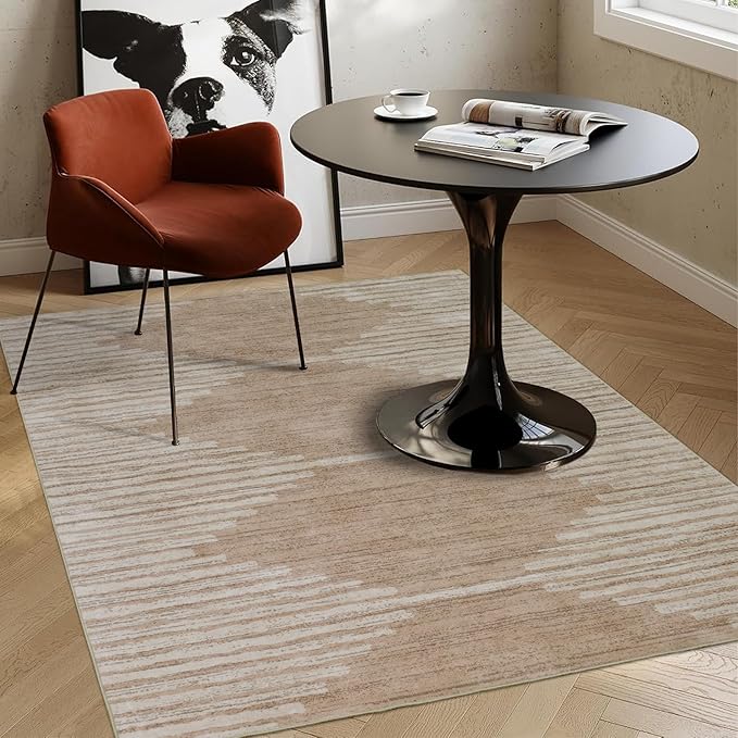 HelloTree Area Rug 3x5 Geometric Rug,Washable Modern Neutral Stain Resistant Indoor Carpet Boho Living Room Moroccan Rugs Fluffy Rug for Living Room Bedside Room Decor for Family-Pink&Khaki