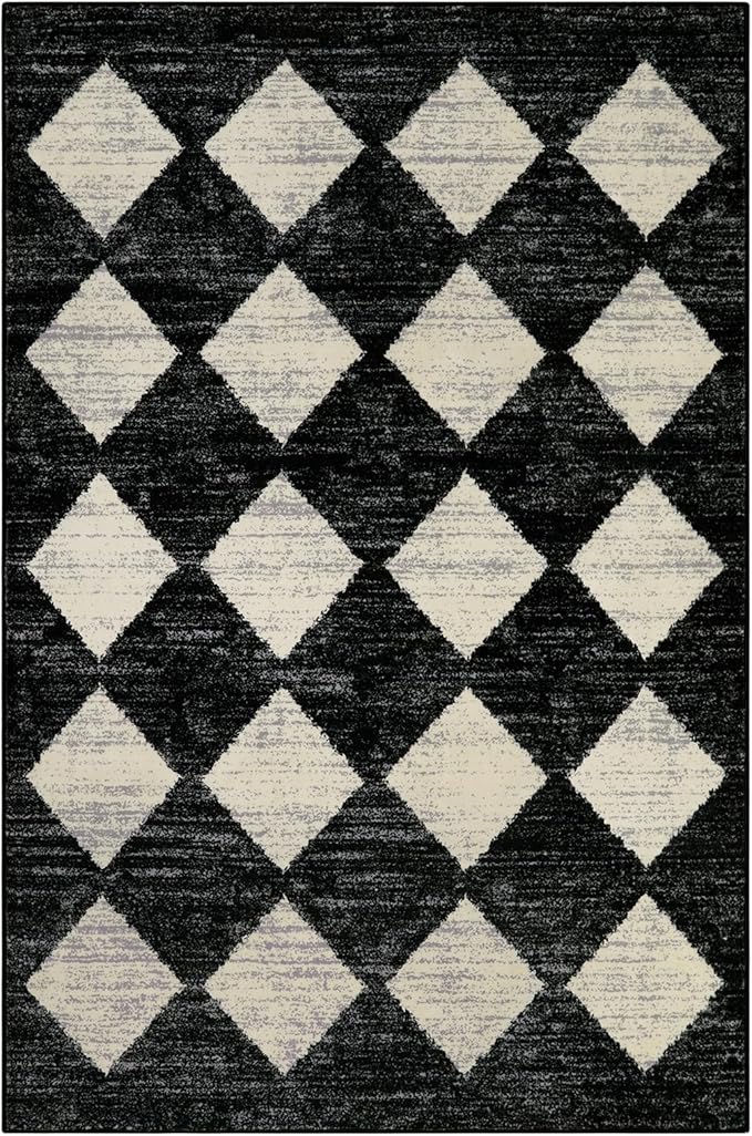 Lahome Machine Washable Area Rugs for Bedroom Aesthetic, 4x6 Soft Living Room Area Rug Non Slip Entryway Rugs, Moroccan Trellis Printed Black and White Indoor Kitchen Carpet for Bedside Office