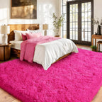 Large Fuzzy Rug 8x10 Feet Hot Pink Fluffy Rug for Living Room, Big Plush Non-Skid Shag Carpet, Soft Shaggy Rugs for Bedroom Indoor Modern Home Decor