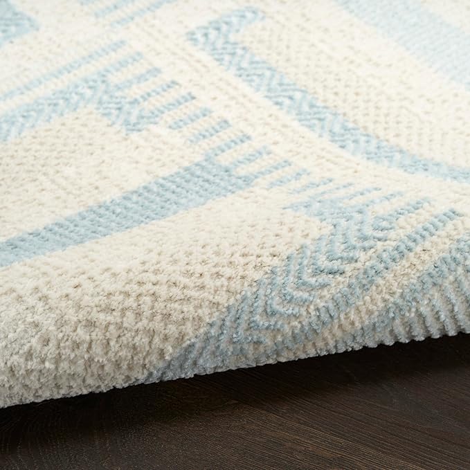 Nourison Home Nordic Ivory Blue 2' x 6' Area Rug - Easy Clean, Non Shedding, Bed Room, Living Room, Dining Room, Kitchen (6' Runner)