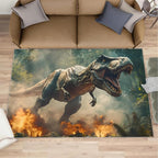 Dinosaurs Rugs for Bedroom - 3x5 Area Rug - Flame Dinosaurs Rugs for Living Room, Forest Landscape Rug, Washable Home Decor Carpet