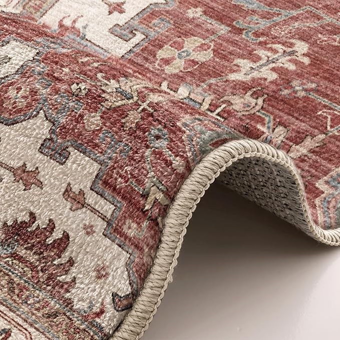LUMI 8x10 Washable Area Rug for Living Room, Ultra Soft Traditional Vintage Red Rugs Non Slip with Rubber Backing, Low Profile, High Traffic, Stain Resistant Carpets, Ideal for Bedroom, Dining Room