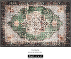 8x10 Area Rug - Green Boho Washable Vintage Low Pile Non-Slip Large Rug for Living Room, Bedroom & Dining Room