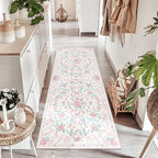 Washable Non-Slip Runner Rugs 2X6, Pink Rug Boho Farmhouse Bow Floral Area Rug for Hallway Kitchen Bedroom Beside Laundry Room Bathroom Rug, Low Pile Stain Resistant Soft Floor Carpet
