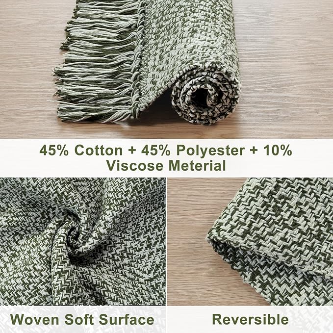 Collive Long Hallway Rug 2.6' x 10' - Washable Indoor Olive Green Cream Braided Woven Kitchen Rugs Low-Profile Door Floor Carpet for Bedroom Doorway