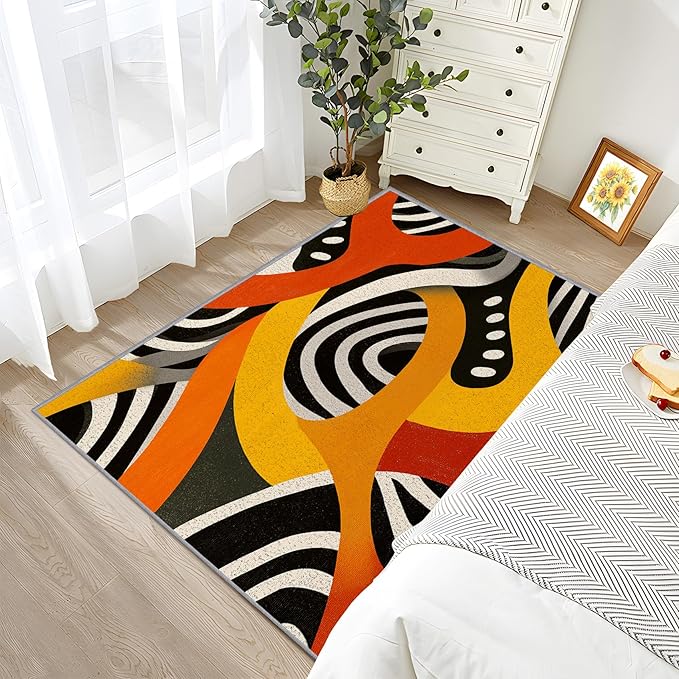 Abstract Rug - 8x10 Rug,Retro Pop Art Colorful Area Rugs,Hippie Aesthetic Funky Non Slip Shed Resistant Extra Large Carpets Home Decor #C104