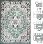 Large Area Rugs 6x9 , Washable Vintage Rugs -Low Pile, Soft Plush Rugs for Bedroom, Kitchen, Dining Room, Stain Resistance, Non Shedding & Kid & Pet Friendly, Green