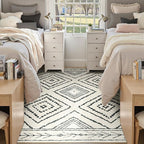 Area Rug 6x9 Rug Machine Washable Non-Slip Low Pile Print Pattern Western Rug for Living Room Bedroom Entryway Tribal Series -Navywhite/Black