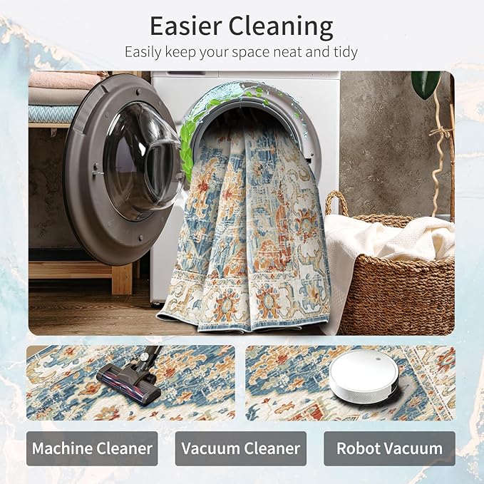 Enkor Runner Rugs for Hallway, 2x6 Washable Soft Non Slip Floor Rugs for Kitchen, Modern Mat for Living Room Bedroom Entryway Orange & Blue