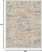 RUGGABLE Washable Vintage Area Rug – Sarrah Coral 9x12, Stain-Resistant, Non-Slip – Large Machine Washable Rugs for Living Room, Bedroom, Hallway, Entryway & Office–with Cushioned Pad