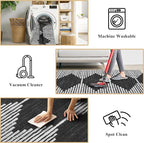 HelloTree Area Rug for Living Room 9x12 Washable Geometric Moroccan Rug Stripe Farmhouse Bohemian Minimalistic Non Slip Non Shedding Ultra Thin Soft Rug for Bedroom Office DiningRoom Nursery-Black