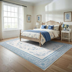 SOULFUL Medium Pile 8x10 Rugs for Living Room - Cozy Soft Underfoot Large Area Rug - Mist Blue Boho Floral - Washable Non-Slip - Perfect for Bedroom Kids Room Under Dining Table Office