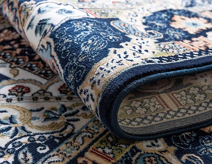 Unique Loom Narenj Collection Classic Traditional Medallion Textured Design Area Rug, 8 x 10 ft, Navy Blue/Tan