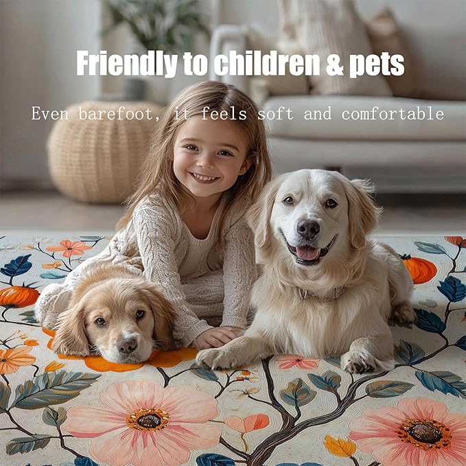10x12 Colorful Flower Area Rugs, Floral Vintage Large Rugs, Floral Rugs, Botanical Rug, Washable Boho Botanical Non Slip Carpet for Living Room, Bedroom, Kids Room