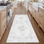 2x6 Hallway Washable Runner Rug Vintage Non-Slip Soft Kitchen Mat Boho Medallion Distressed Farmhouse Carpet Floral Low Pile Indoor Throw Rug for Entryway Bathroom Living Room Bedroom, Gray
