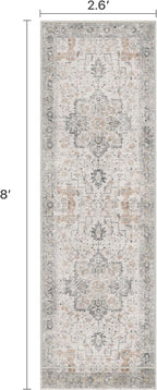 Runner Rug 2'6''x8, Non Slip Vintage Hallway Runner Rugs, Low Pile Lightweight Machine Washable Mat for Hallway, Entryway, Bedroom, Kitchen and Corridor, Light Taupe Brown