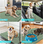 OLANLY Dog Door Mat for Muddy Paws 40x32, Paw Print Design, Absorbs Moisture and Dirt, Absorbent Non-Slip Washable Doormat, Quick Dry Chenille Mud Mat, Entry Indoor Entryway Carpet, Olive Green