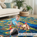 Peacock Area Rug 5x8-5x8 Rug, Wonderful Peacock Rugs for Living Room, Teal Turquoise Carpet, Peafowl Washable Area Rugs for Bedroom, Aesthetics Carpet - Peafowl Home Decor & Gifts
