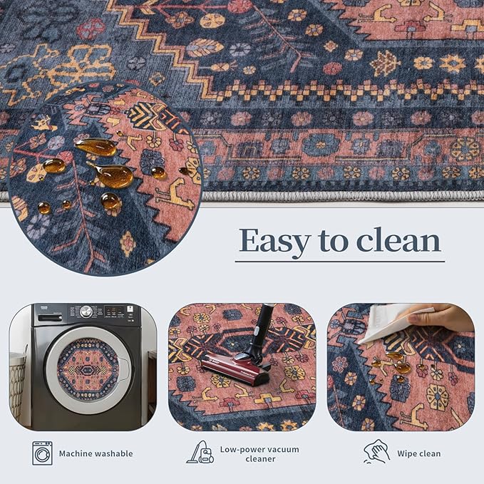 Ciicool Washable 5x7ft Rugs for Living Room Non-Slip Indoor Area Rug Large Low-Pile Mat Floor Carpet Vintage Rug for Bedroom Dinning Foyer Decor